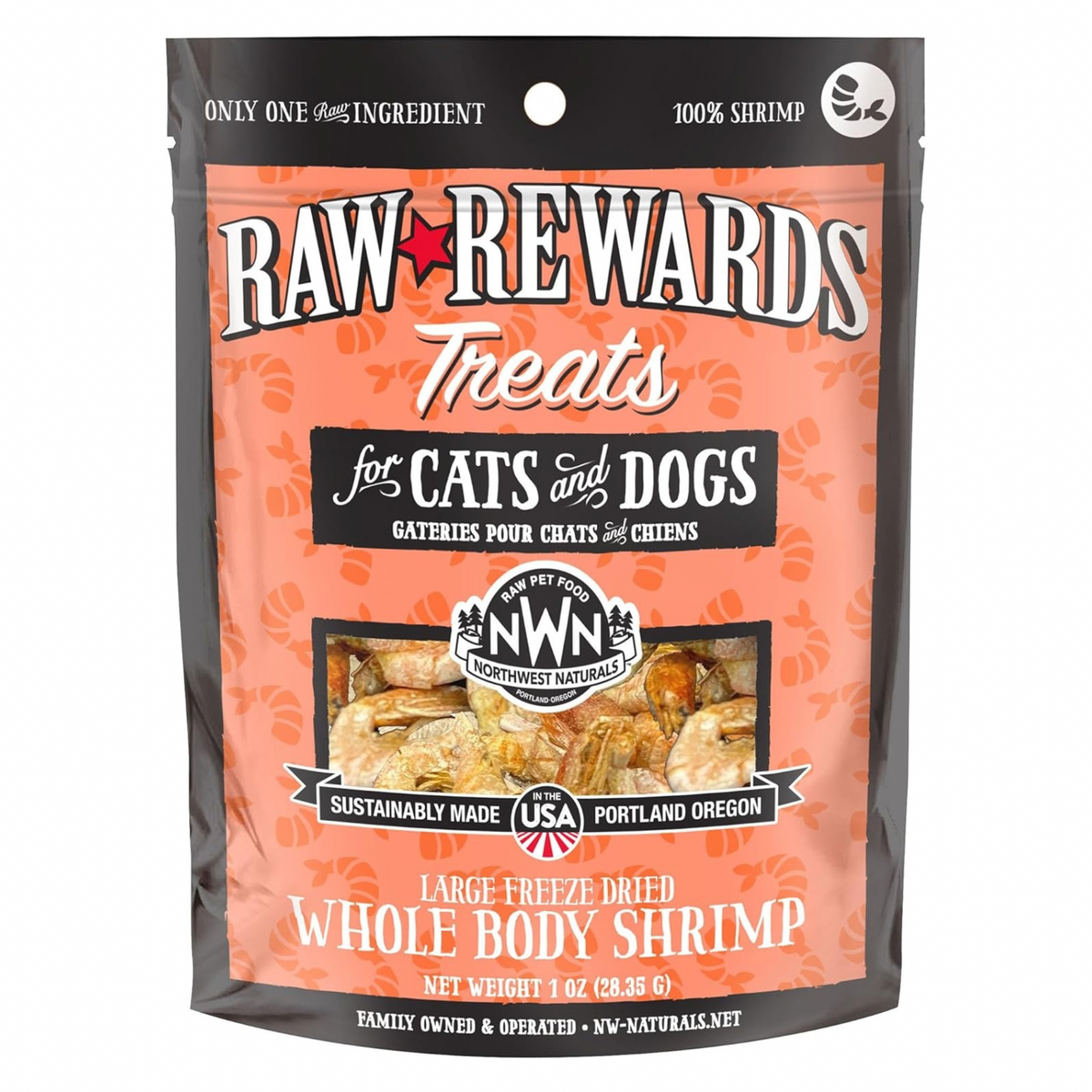 Freeze Dried Treat for Dogs & Cats - RAW REWARDS - Whole Baby Shrimp - 1 oz
