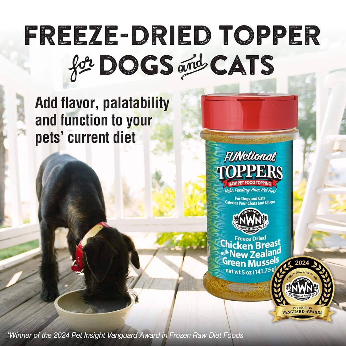 Feeze Dried FUNCTIONAL Food Topper for Dogs & Cats - Chicken Breast with New Zealand Green Mussels - 5 oz