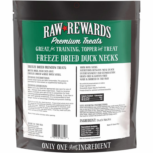 Freeze Dried Treat for Dogs & Cats - RAW REWARDS - Duck Necks - 5 oz