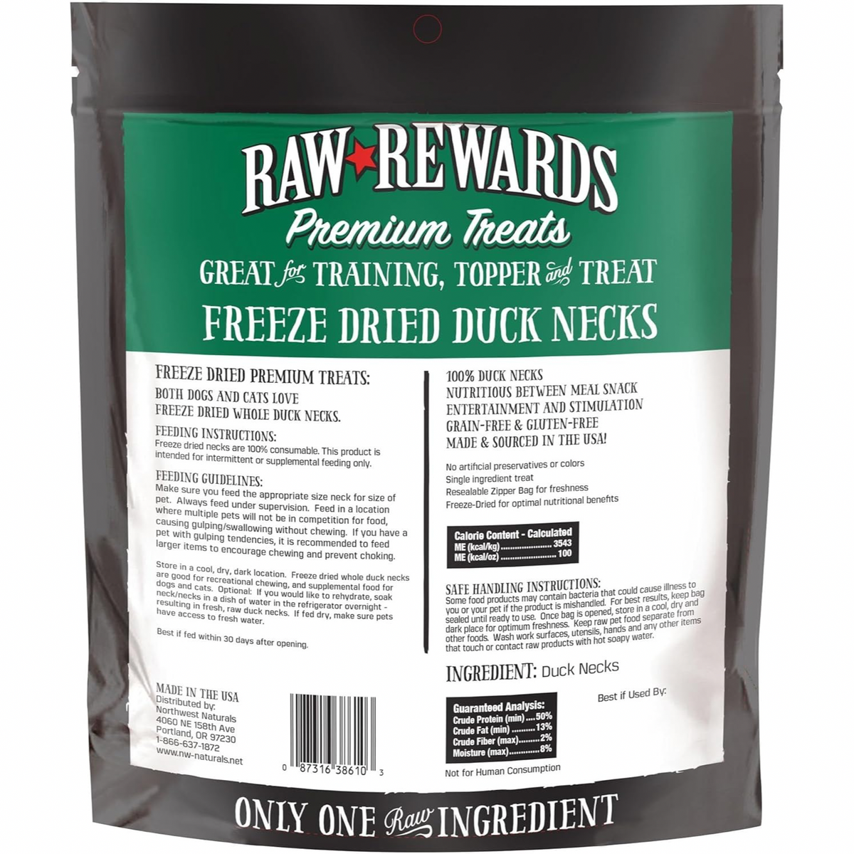 Freeze Dried Treat for Dogs & Cats - RAW REWARDS - Duck Necks - 5 oz