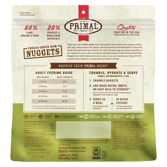Freeze Dried Dog Food - Lamb Dinner Nuggets - Adult