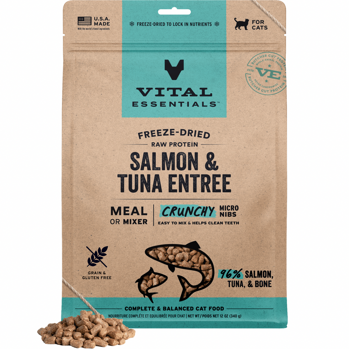 Freeze Dried Cat Food - Crunchy Micro Nibs - Salmon & Tuna