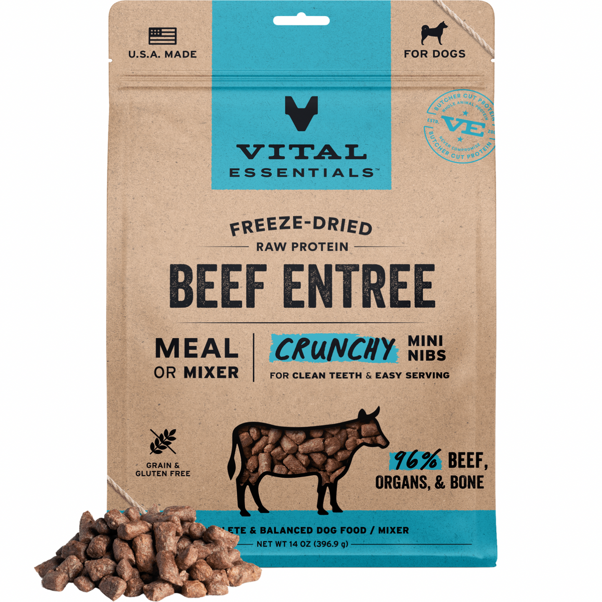 Freeze Dried Dog Food - Crunchy Mini Nibs - Beef