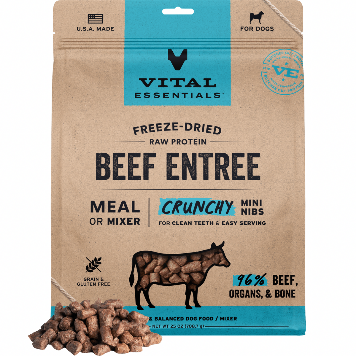 Freeze Dried Dog Food - Crunchy Mini Nibs - Beef