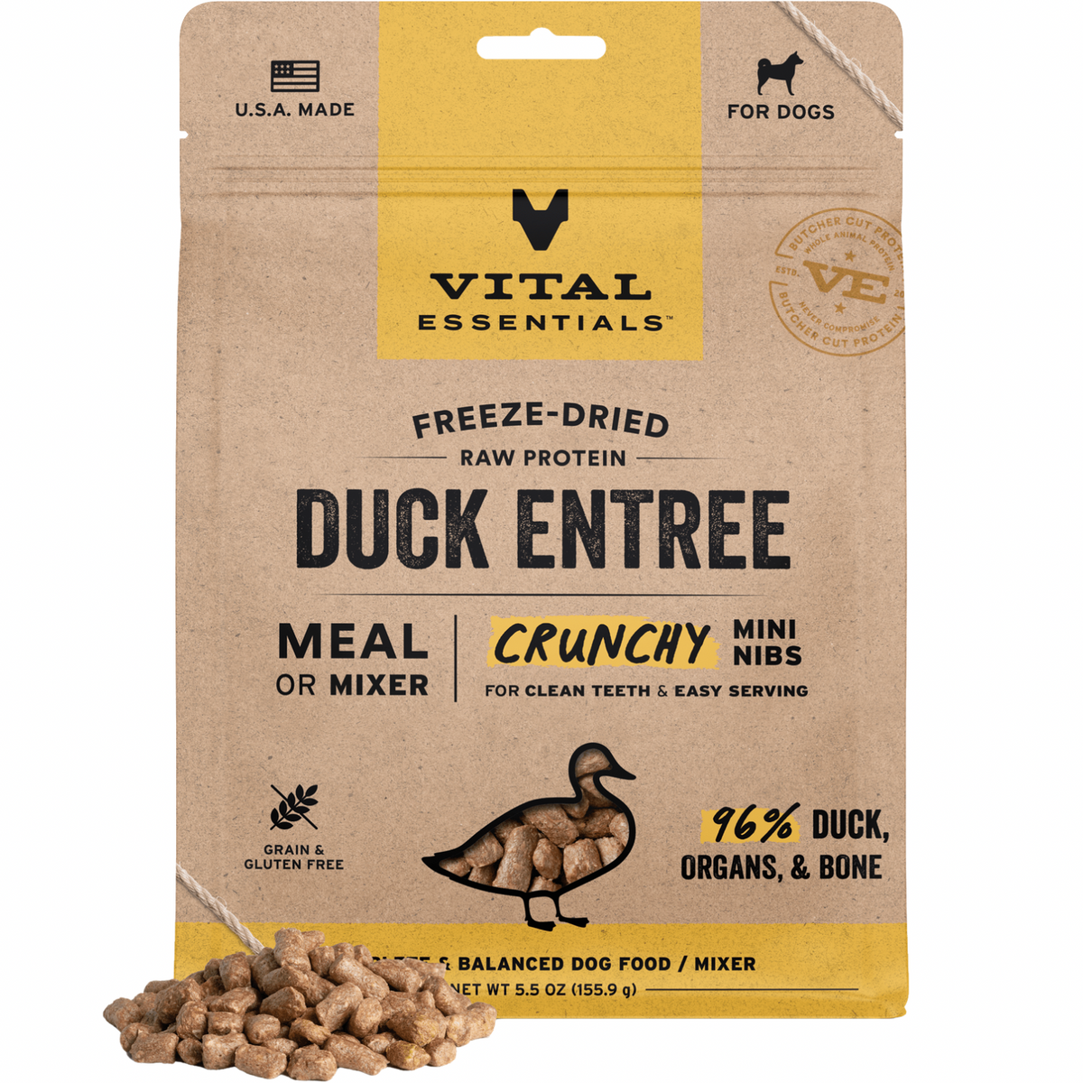 Freeze Dried Dog Food - Crunchy Mini Nibs - Duck