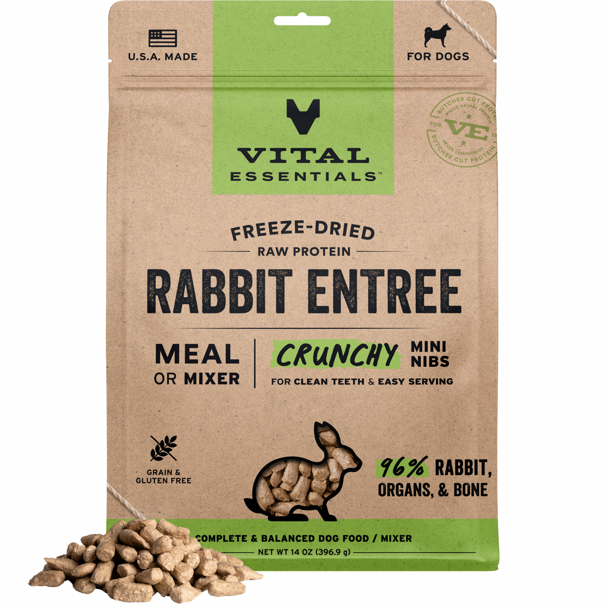 Freeze Dried Dog Food - Crunchy Mini Nibs - Rabbit