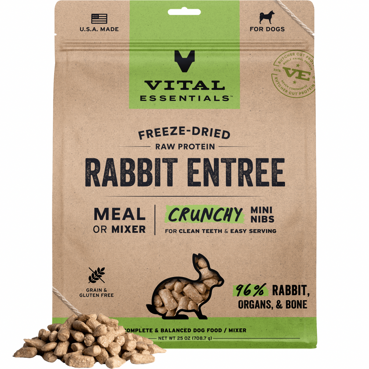 Freeze Dried Dog Food - Crunchy Mini Nibs - Rabbit