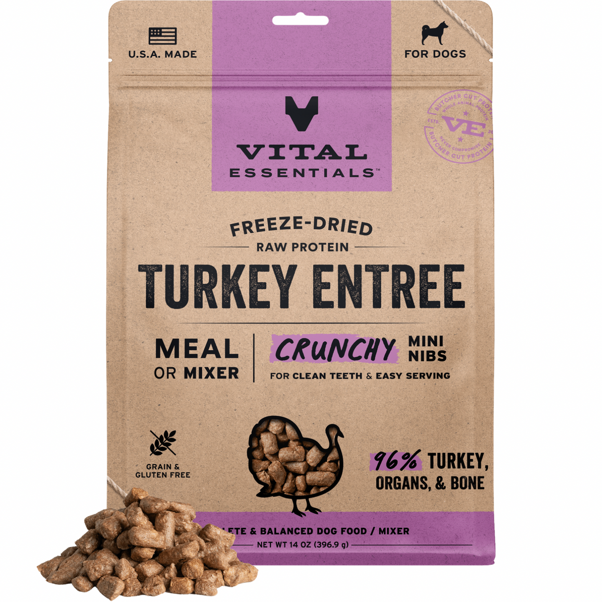 Freeze Dried Dog Food - Crunchy Mini Nibs - Turkey
