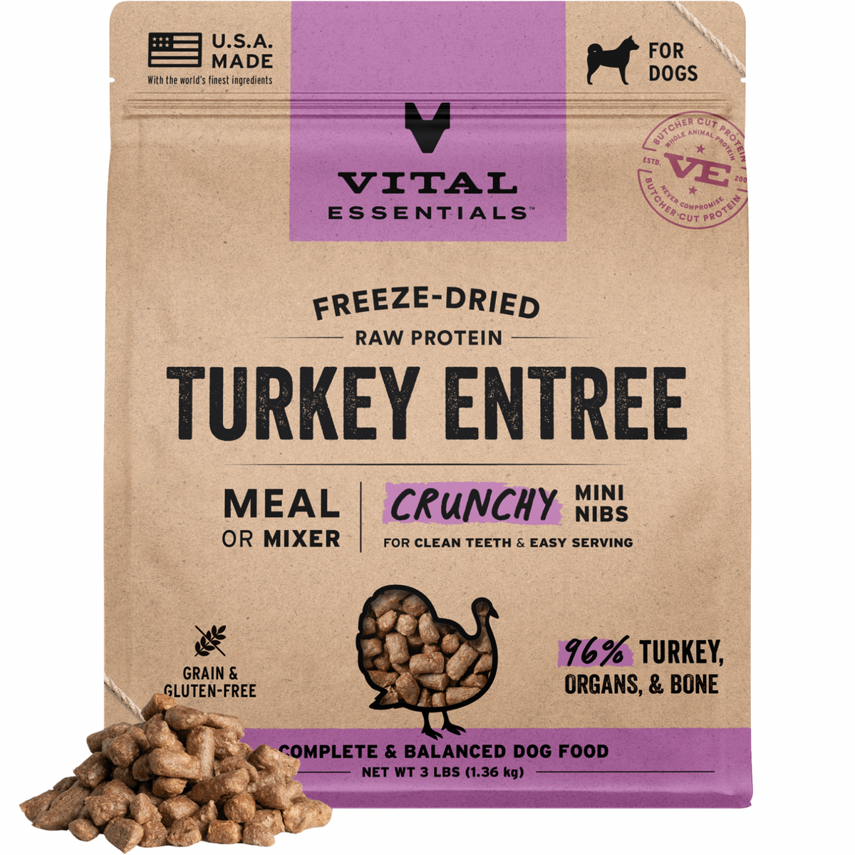 Freeze Dried Dog Food - Crunchy Mini Nibs - Turkey
