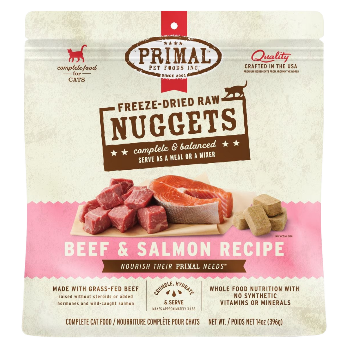 *(Please Use By 2026-10-14)* Freeze Dried Cat Food - Beef & Salmon Dinner Nuggets - Adult - 14 oz