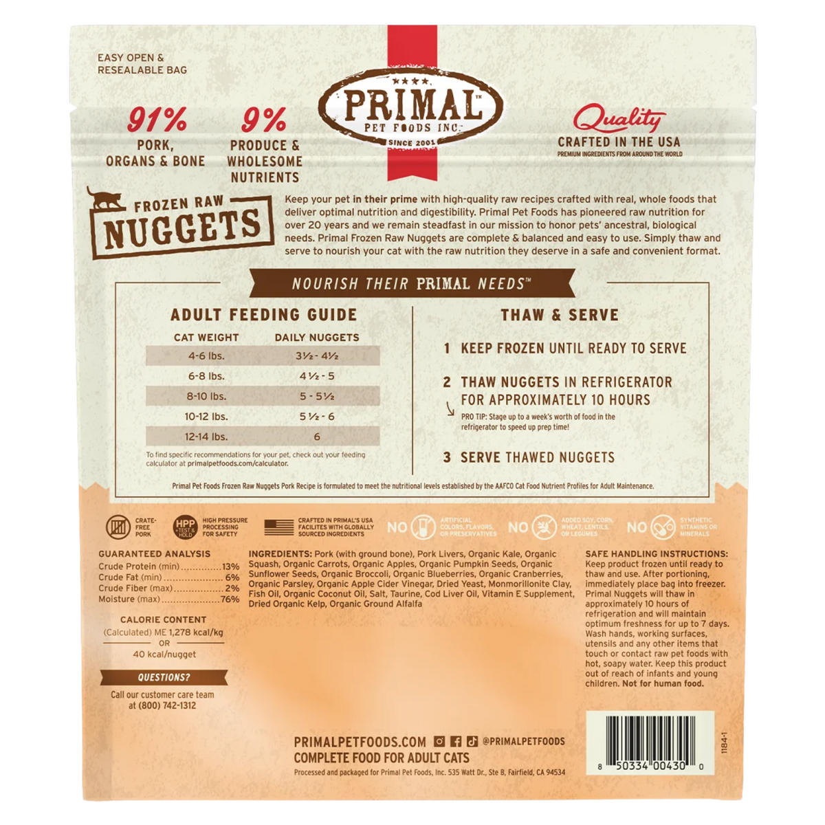 Cat Frozen Raw - Pork Nuggets