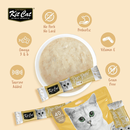 Cat Treat - Purr Purée - Value Pack - Chicken & Fiber (Hairball) - 15 g sachet, pack of 40