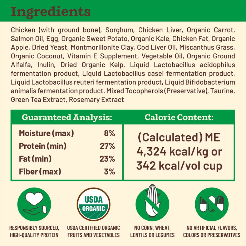 Freeze Dried Dog Food - KIBBLE IN THE RAW - SMALL BREED Chicken Recipe with Organic Vegetables