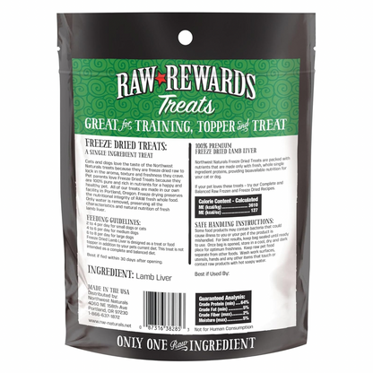 Freeze Dried Treat for Dogs & Cats - RAW REWARDS - Lamb Liver - 3 oz