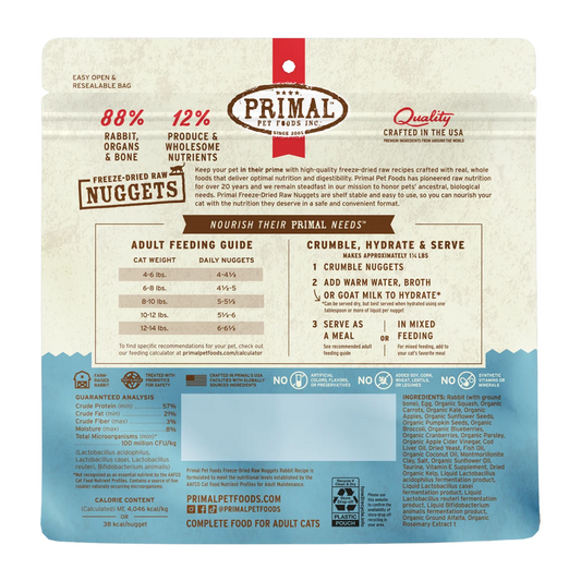 Freeze Dried Cat Food - Rabbit Dinner Nuggets - Adult