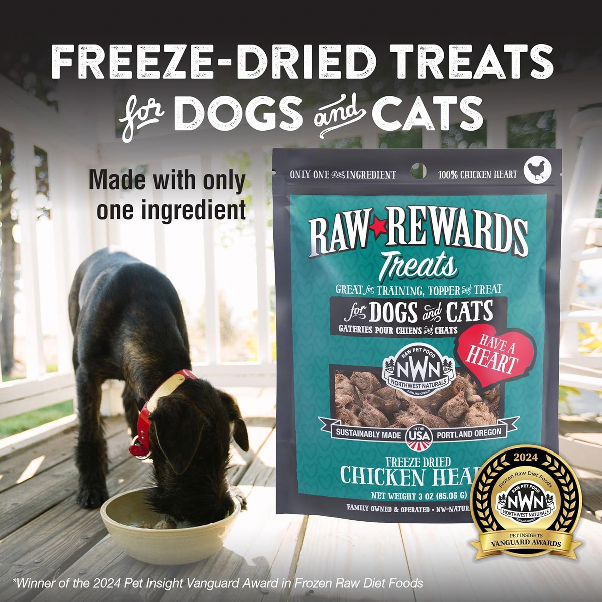 Freeze Dried Treat for Dogs & Cats - RAW REWARDS - Chicken Heart