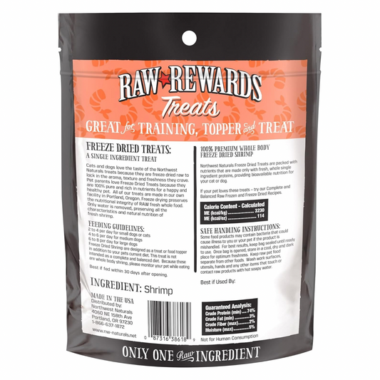 Freeze Dried Treat for Dogs & Cats - RAW REWARDS - Whole Baby Shrimp - 1 oz