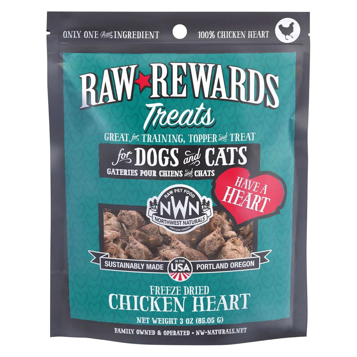 Freeze Dried Treat for Dogs & Cats - RAW REWARDS - Chicken Heart