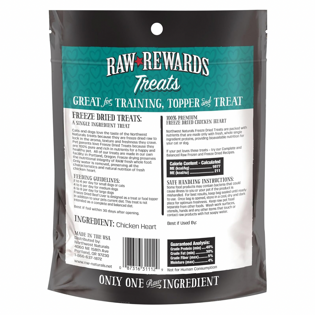 Freeze Dried Treat for Dogs & Cats - RAW REWARDS - Chicken Heart
