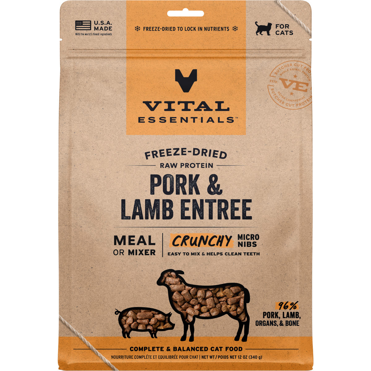 Freeze Dried Cat Food - Crunchy Micro Nibs - Pork & Lamb