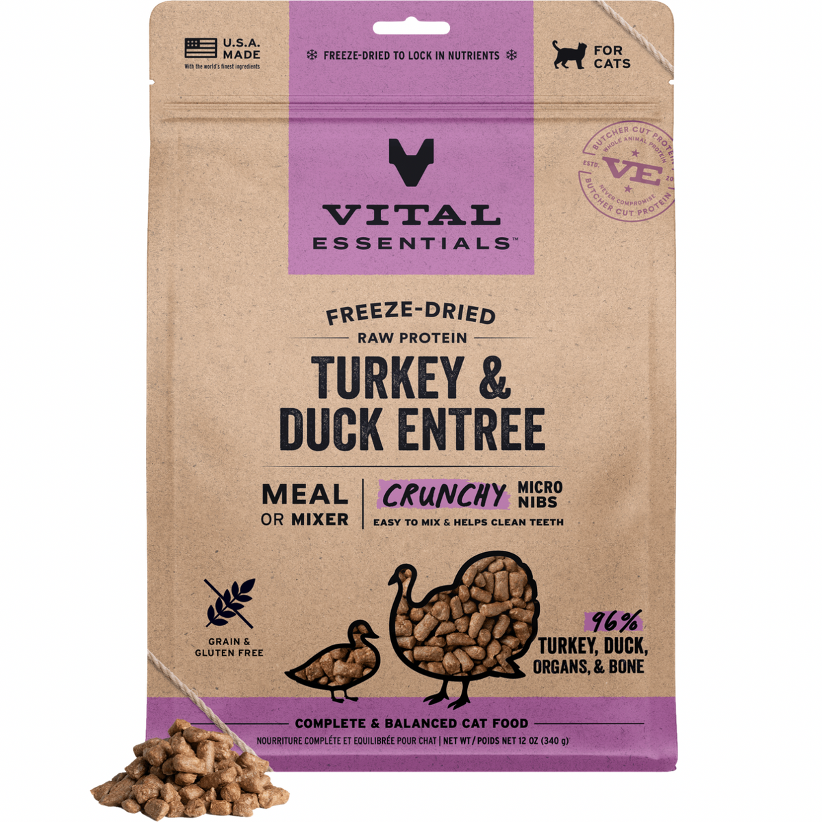 Freeze Dried Cat Food - Crunchy Micro Nibs - Turkey & Duck