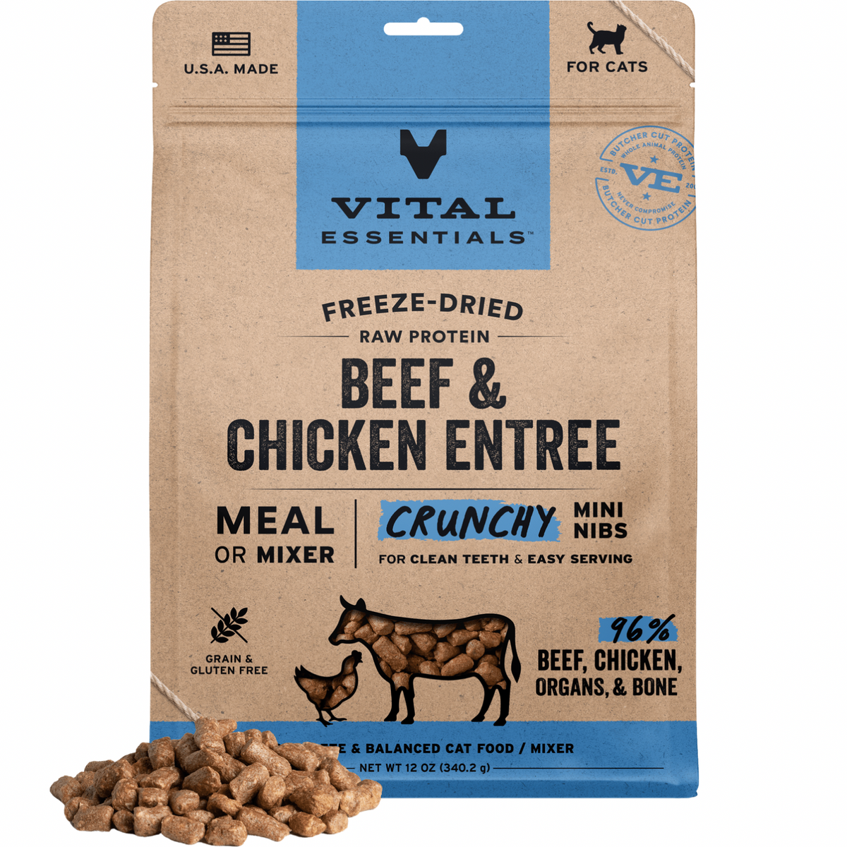 Freeze Dried Cat Food - Crunchy Mini Nibs - Beef & Chicken