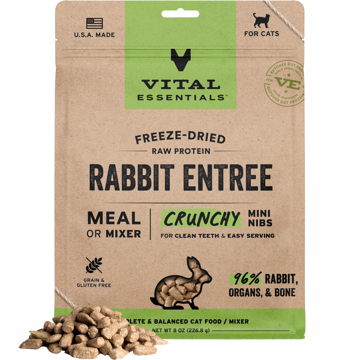 Freeze Dried Cat Food - Crunchy Mini Nibs - Rabbit