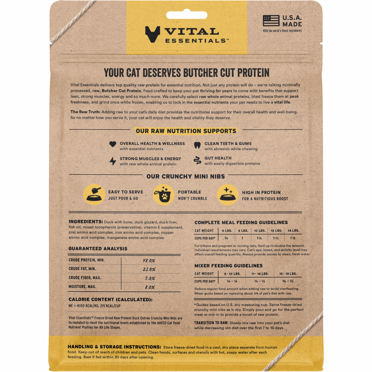 Freeze Dried Cat Food - Crunchy Mini Nibs - Duck