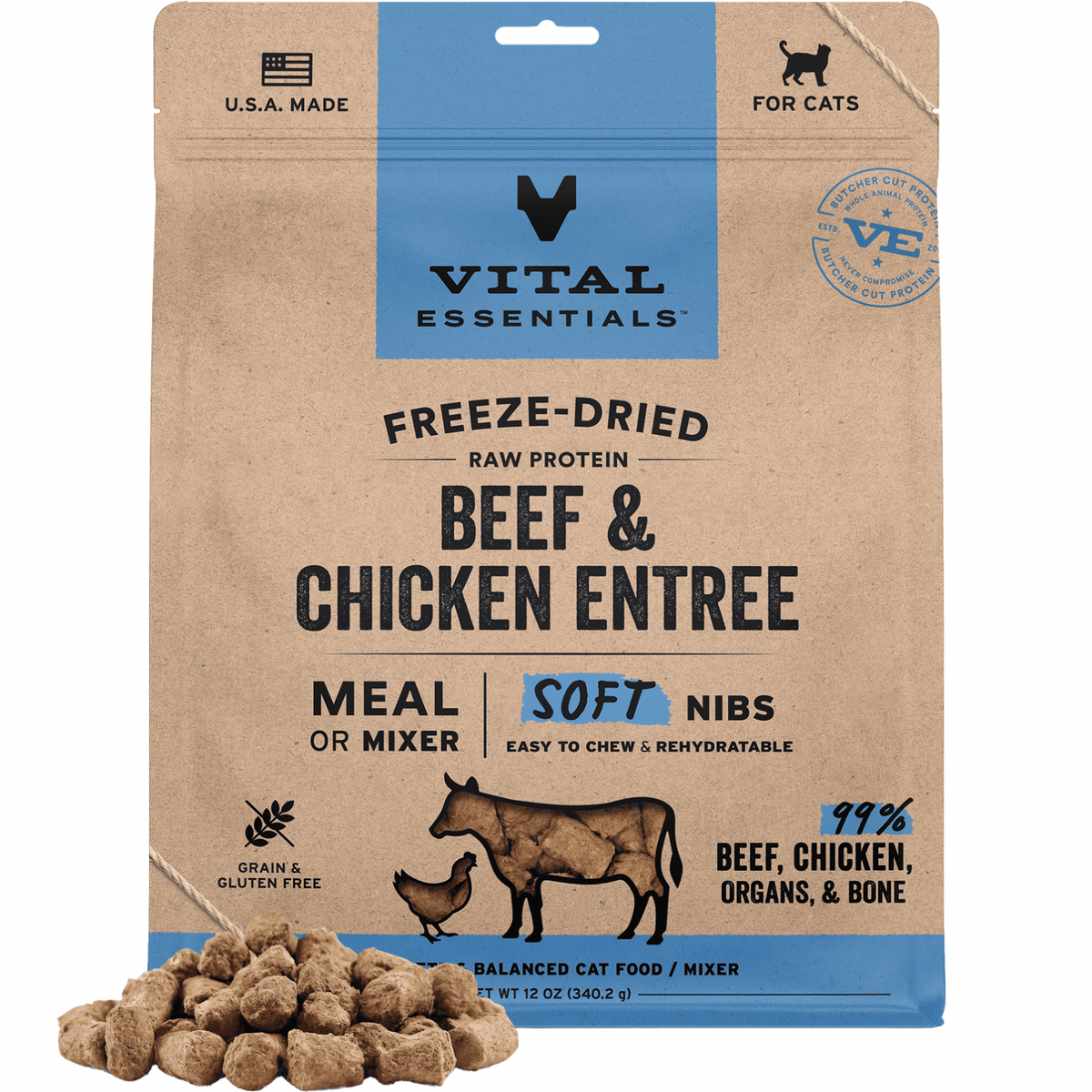 Freeze Dried Cat Food - Soft Nibs - Beef & Chicken