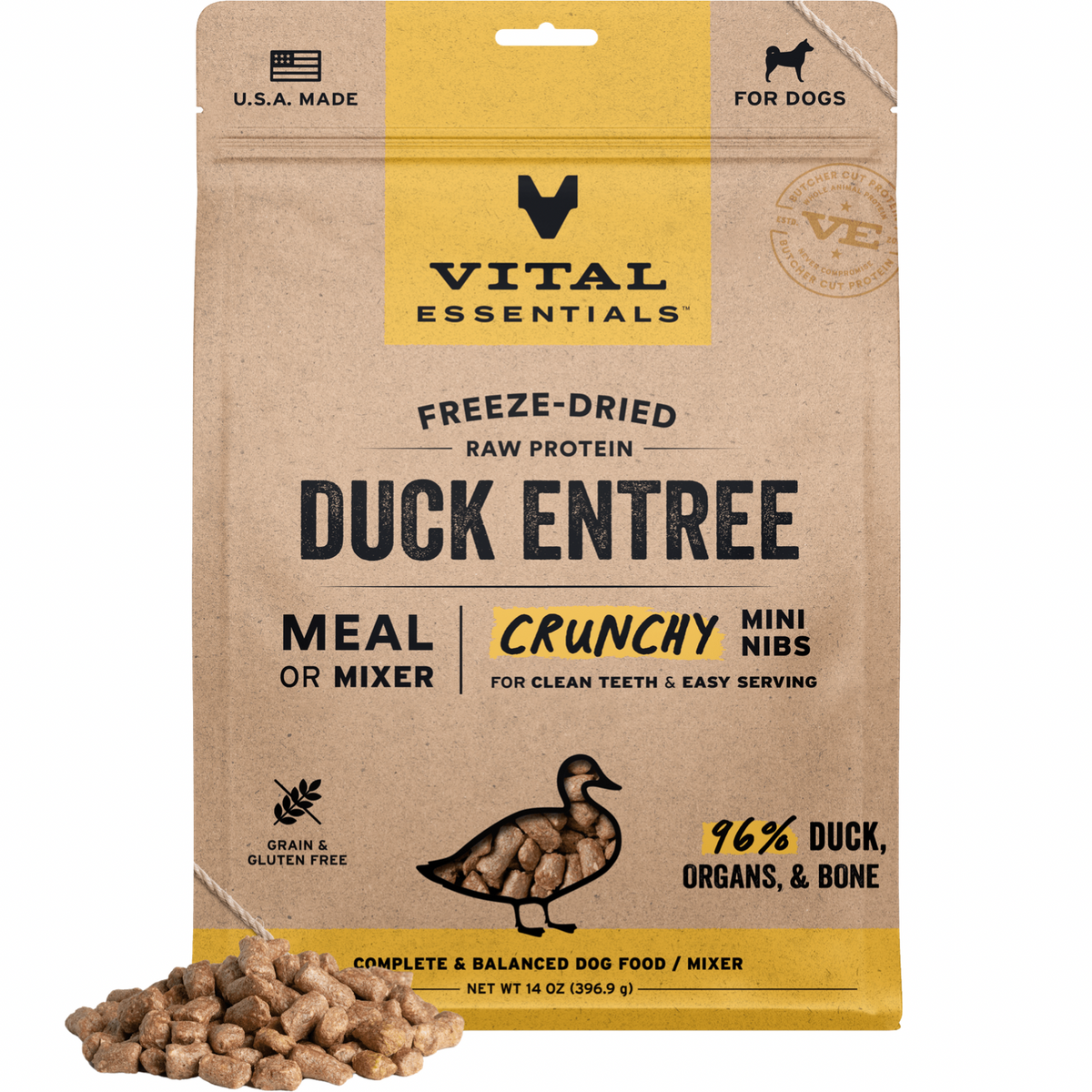Freeze Dried Dog Food - Crunchy Mini Nibs - Duck