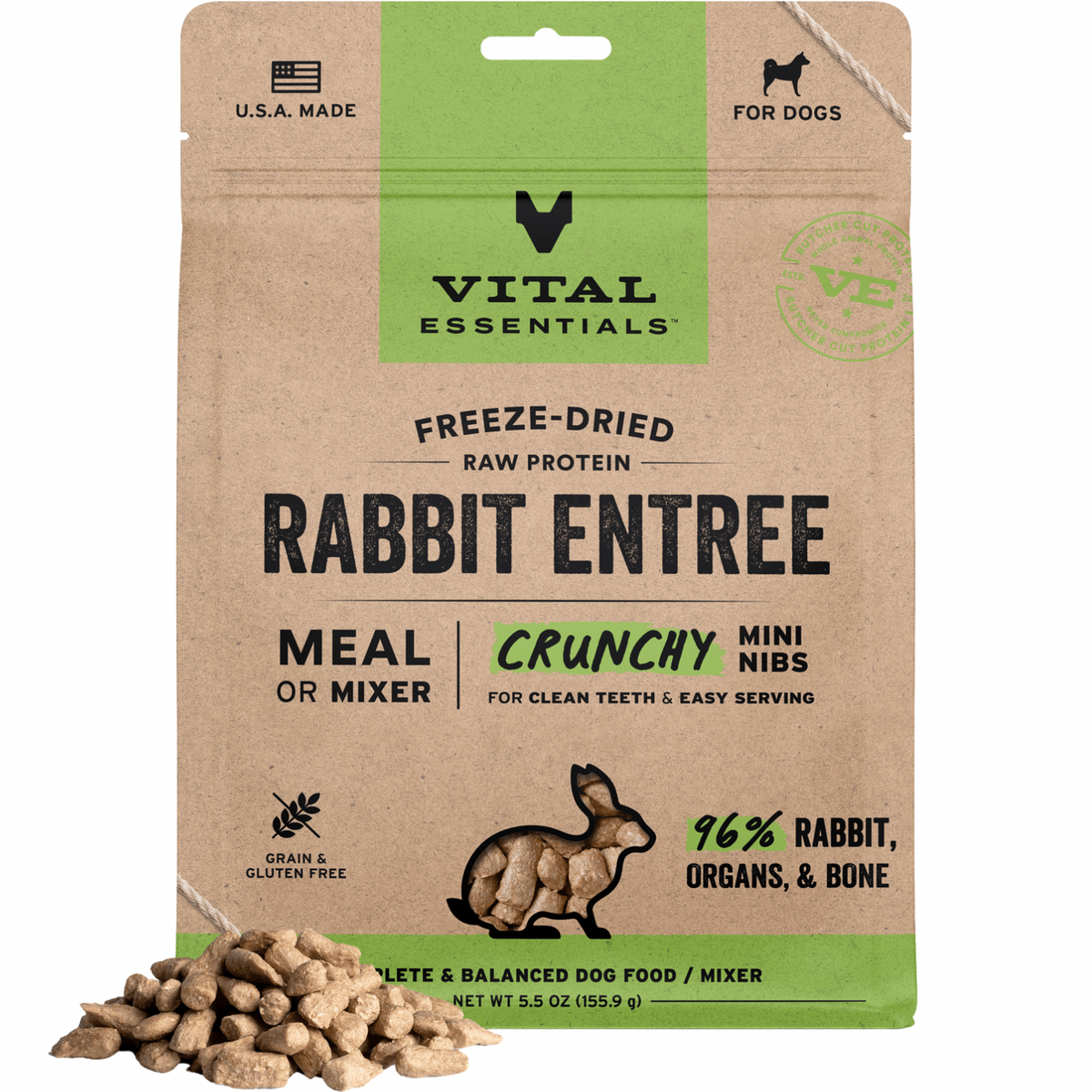 Freeze Dried Dog Food - Crunchy Mini Nibs - Rabbit