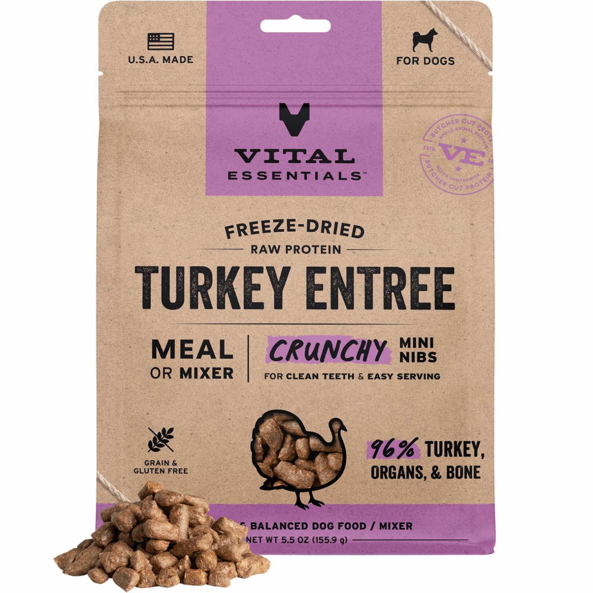 Freeze Dried Dog Food - Crunchy Mini Nibs - Turkey