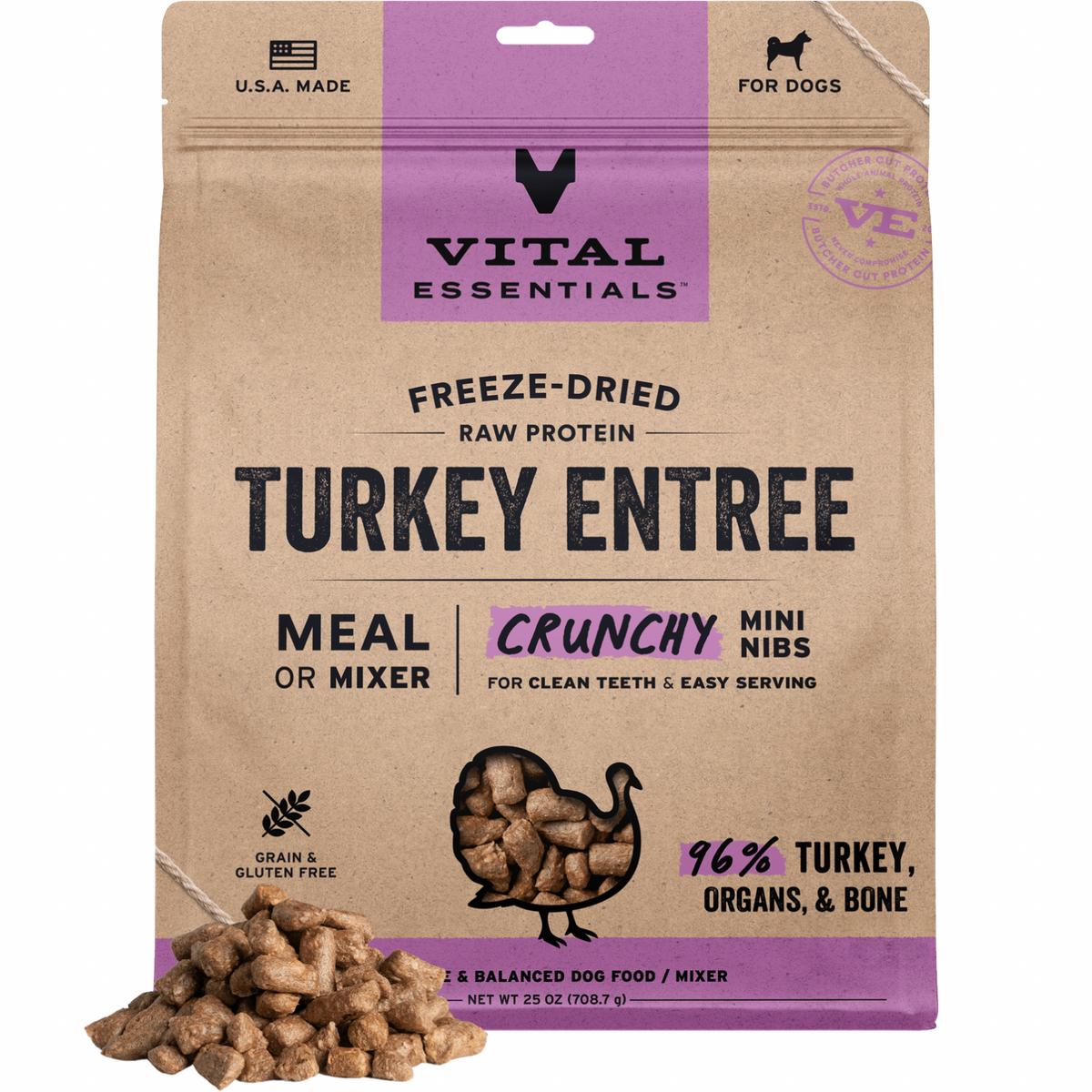 Freeze Dried Dog Food - Crunchy Mini Nibs - Turkey