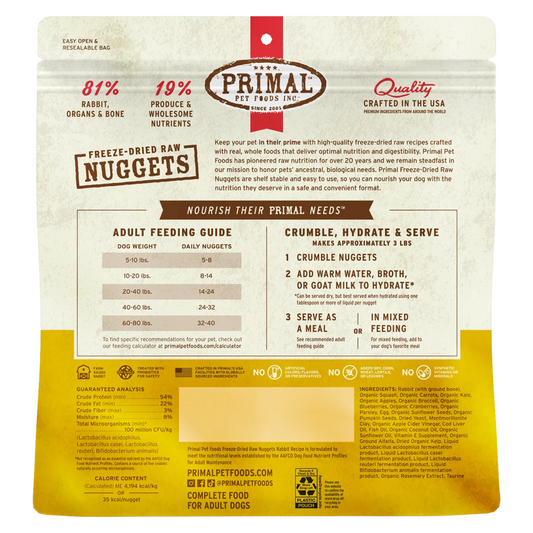 Freeze Dried Dog Food - Rabbit Dinner Nuggets - Adult