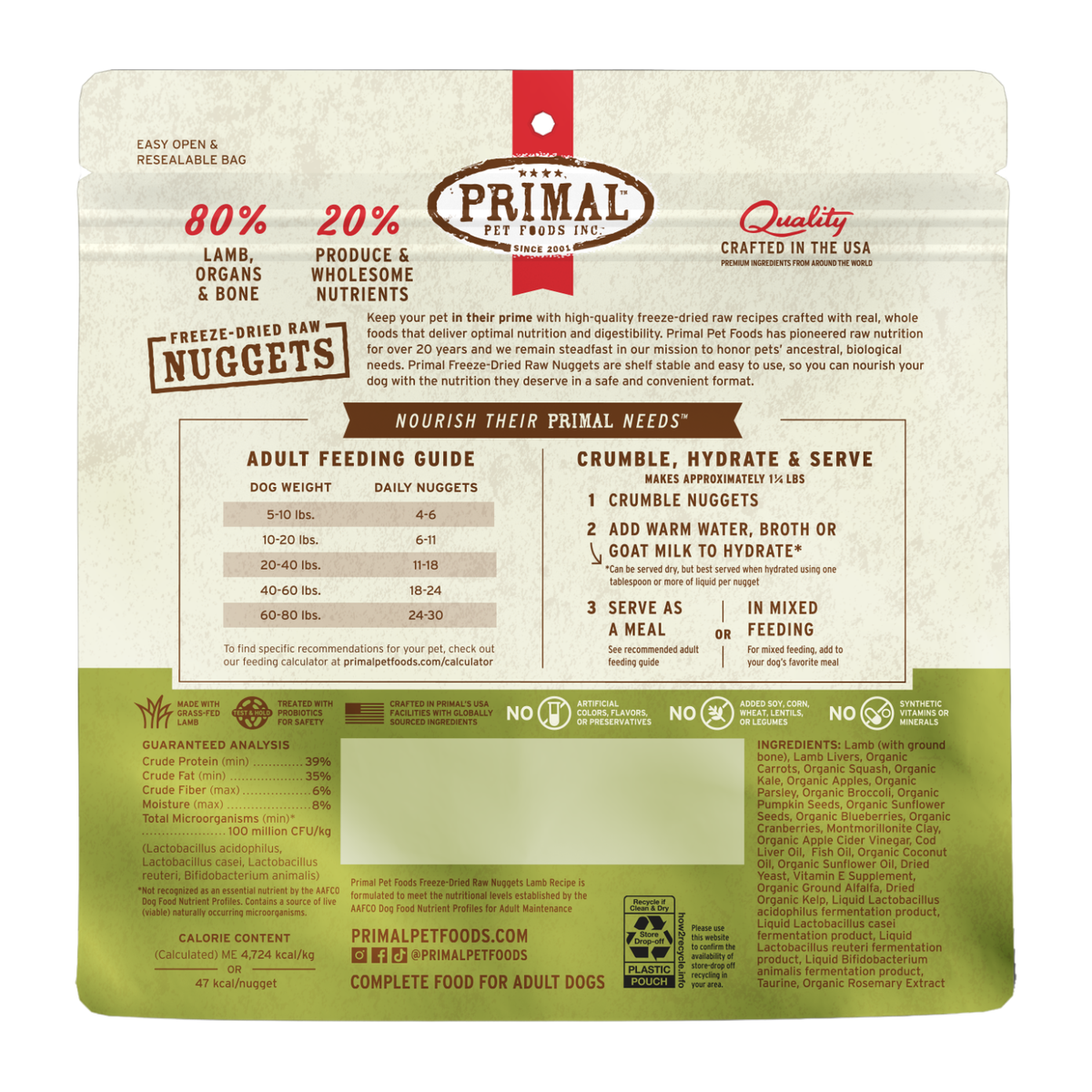 Freeze Dried Dog Food - Lamb Dinner Nuggets - Adult