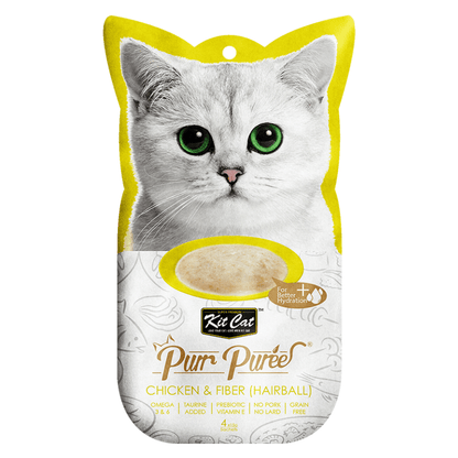 Cat Treat - Purr Purée - Chicken & Fiber (Hairball) - 15 g sachet, pack of 4