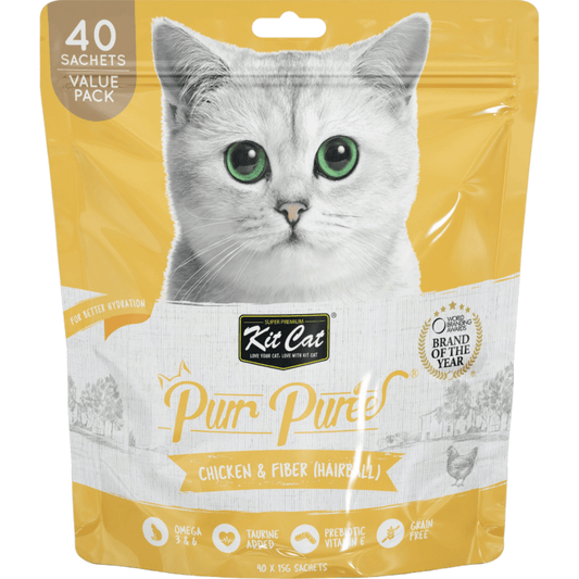 Cat Treat - Purr Purée - Value Pack - Chicken & Fiber (Hairball) - 15 g sachet, pack of 40