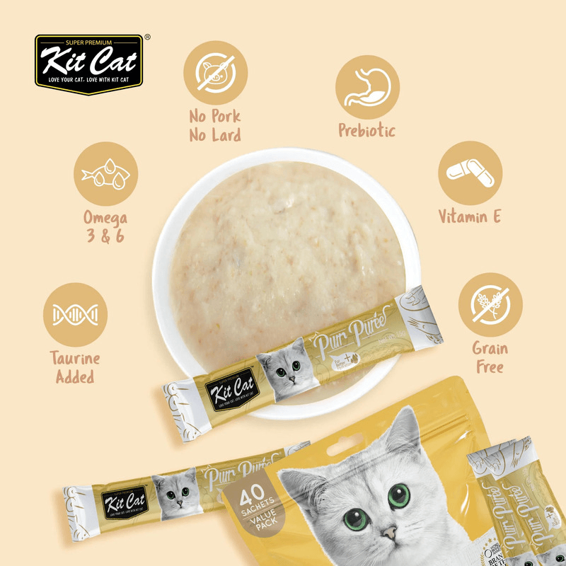 Cat Treat - Purr Purée - Value Pack - Chicken & Fiber (Hairball) - 15 g sachet, pack of 40