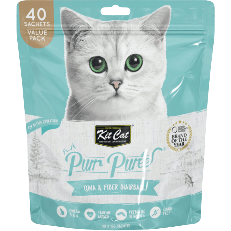 Cat Treat - Purr Purée - Value Pack - Tuna & Fiber (Hairball) - 15 g sachet, pack of 40