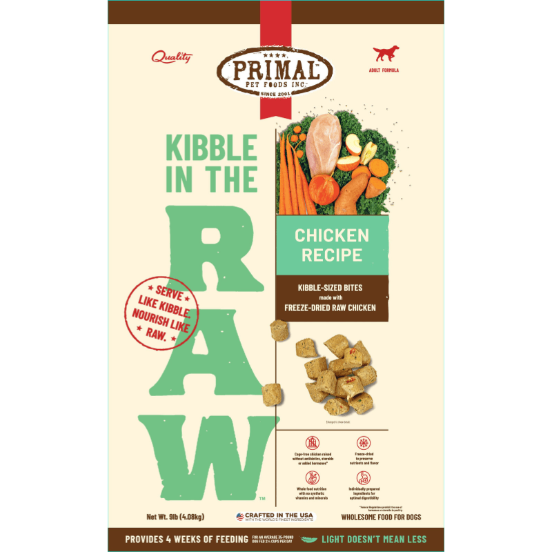 *Little Damaged* Freeze Dried Dog Food - KIBBLE IN THE RAW - Chicken Recipe with Organic Vegetables - 9 Lb (Please Use By 2027-11-07) *Pickup Only*