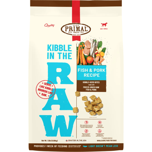 Freeze Dried Dog Food - KIBBLE IN THE RAW - Fish & Pork Recipe with Organic Vegetables