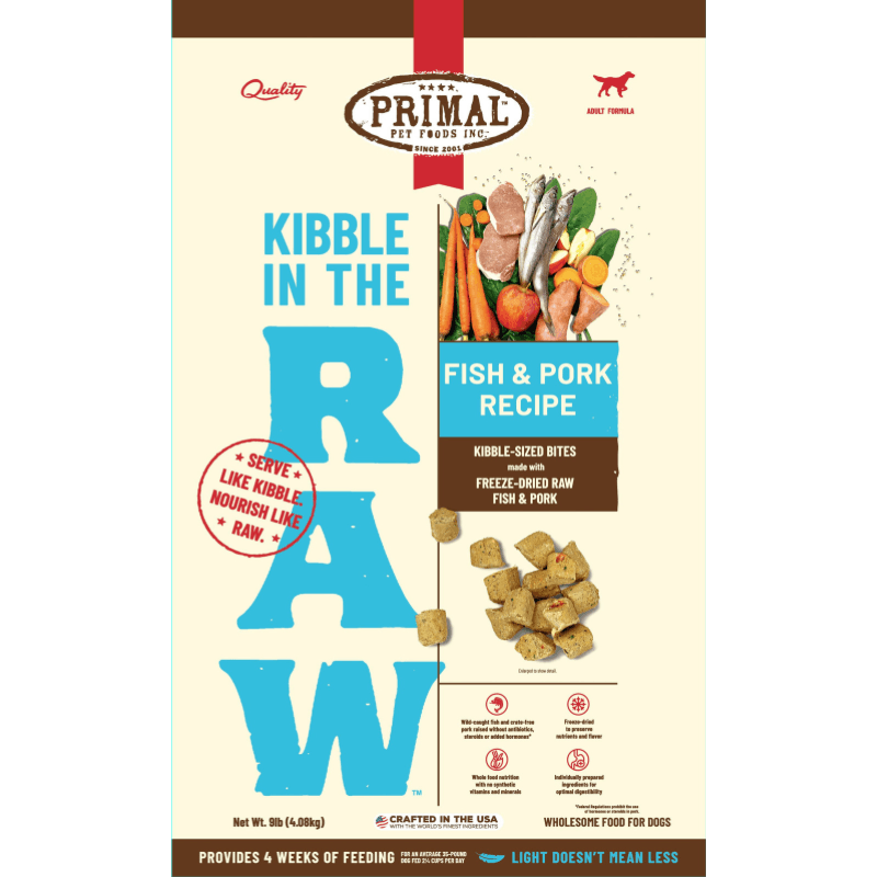 Freeze Dried Dog Food - KIBBLE IN THE RAW - Fish & Pork Recipe with Organic Vegetables