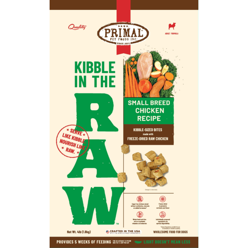 Freeze Dried Dog Food - KIBBLE IN THE RAW - SMALL BREED Chicken Recipe with Organic Vegetables